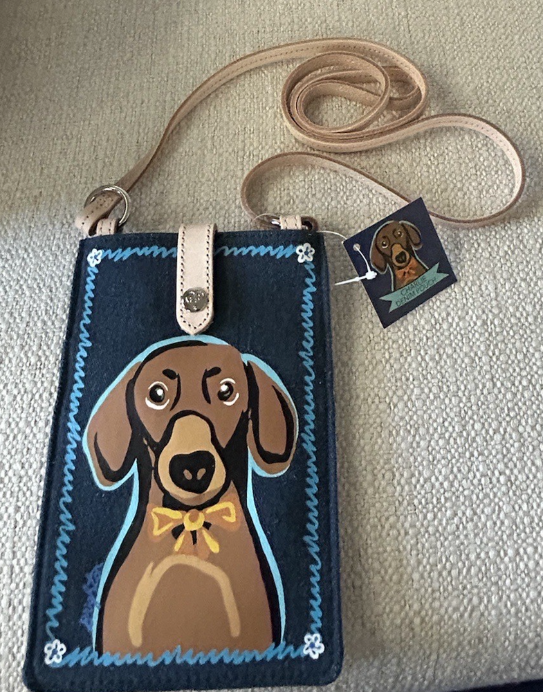 Brighton Charlie Dachsund Weiner Dog Denim Crossbody Pouch E56003 NWT $75