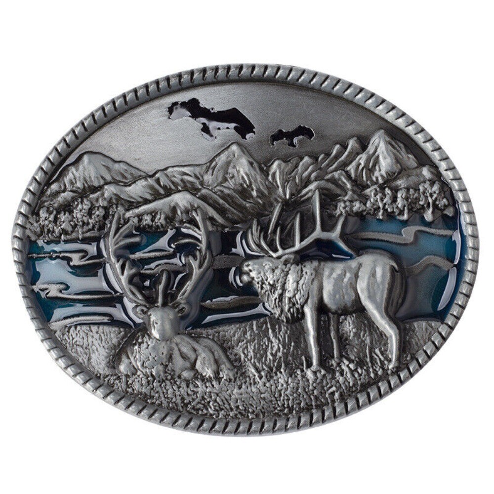 Western Belt Buckle for Men & Women Cowboy Rodeo Vintage Style Wild Life Deer