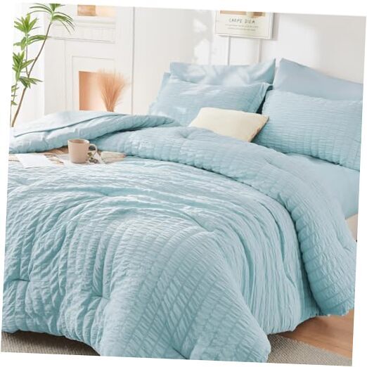Queen Comforter Set Seersucker 7 Pieces, All Season Queen(88
