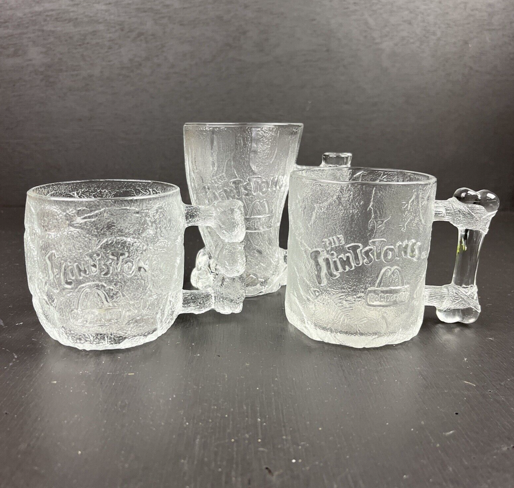 McDonalds FLINTSTONES Mugs France USA 1993 RocDonald's Set of 3