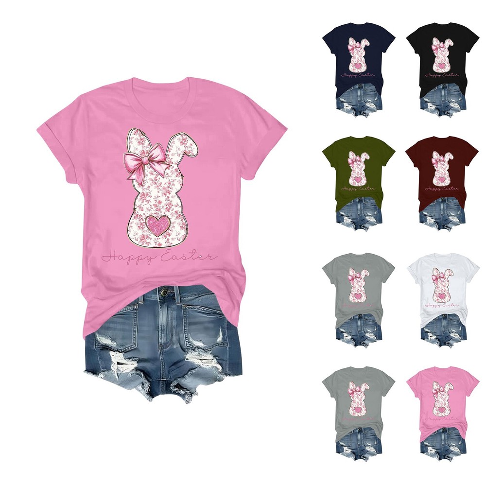 Women's Daily Holiday Printed Short Sleeve Easter Short Sleeve Round Neck Retro
