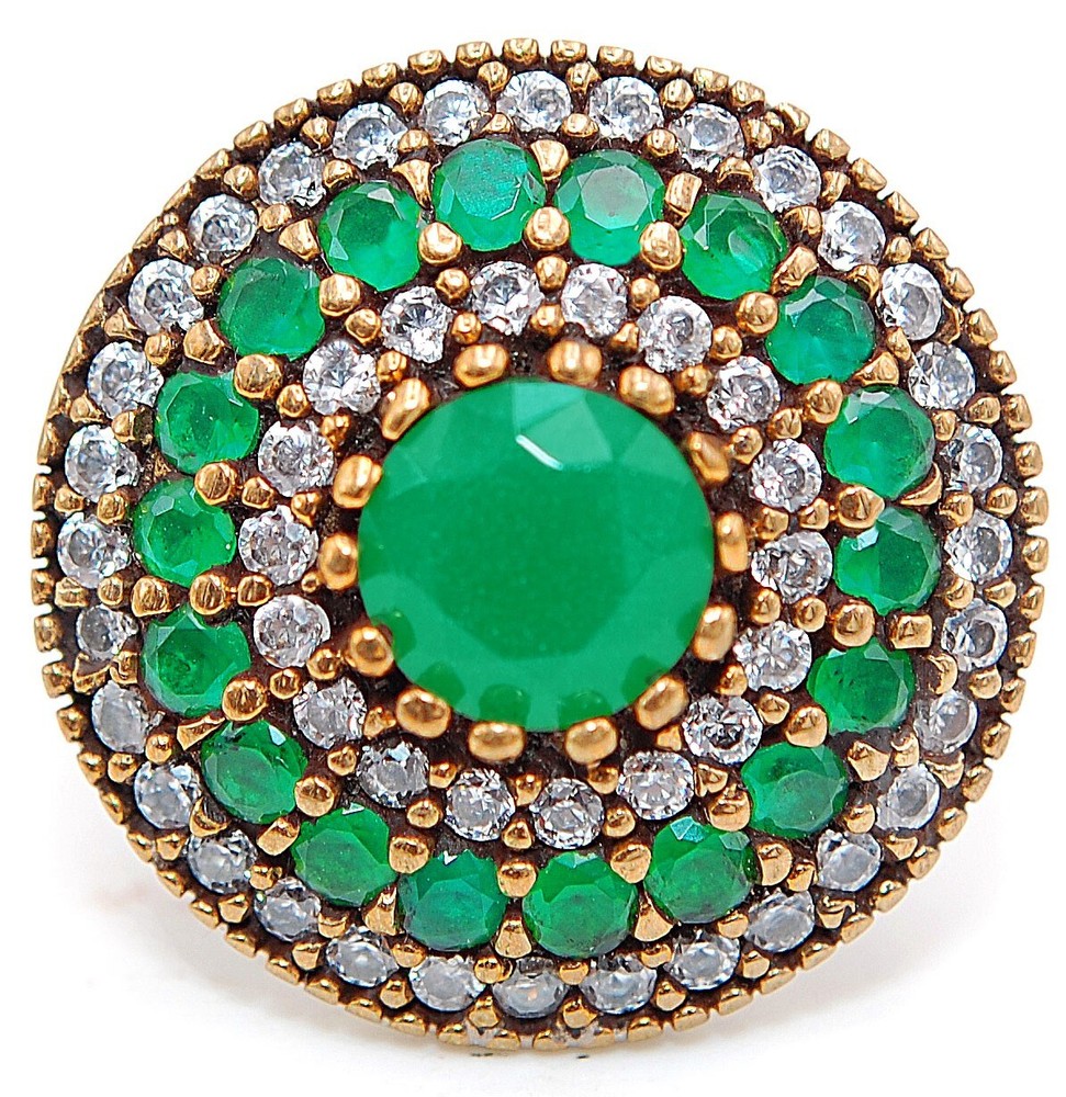 4CT Treated Emerald Ottoman Empire Style 925 Sterling Silver Ring Size 8 H3-7