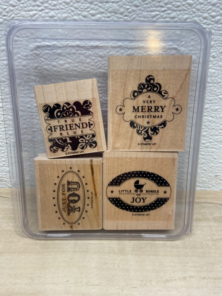 Stampin' Up! Wood Mounted Rubber Stamps Christmas Mix Set Of 4
