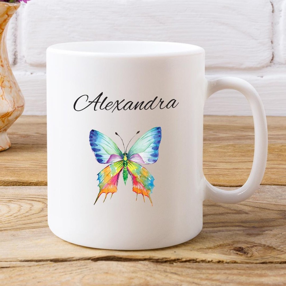 Butterfly Rainbow Custom Personalizename White Ceramic Coffee Mug Tea Cup Idea