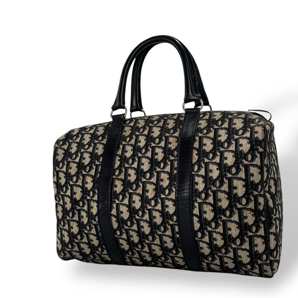 Dior Mini Boston Bag Navy Canvas Trotter Pattern Y2K Vintage