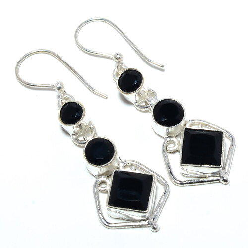 Black Onyx 925 Sterling Silver Handmade Earring Jewelry 2.03