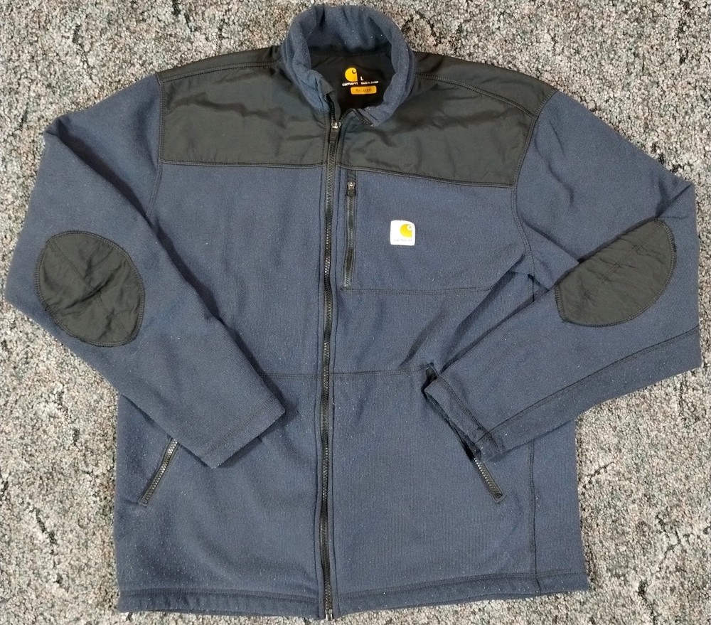 Carhartt Fallon Jacket Mens L Full Zip Blue Black Fleece Sweatshirt Relaxed Fit