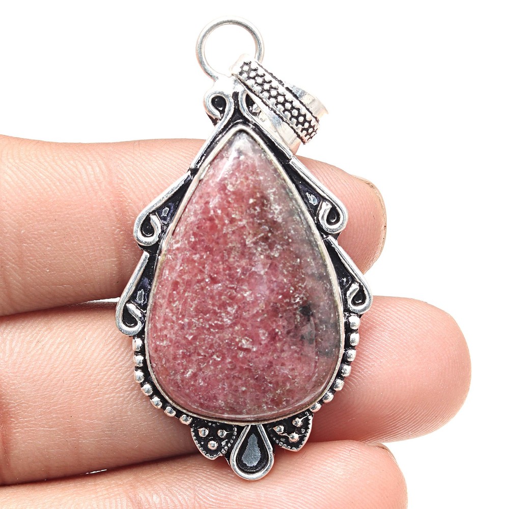 Rhodonite Gemstone Silver Pendant Valentine Gift 2.25 Inch