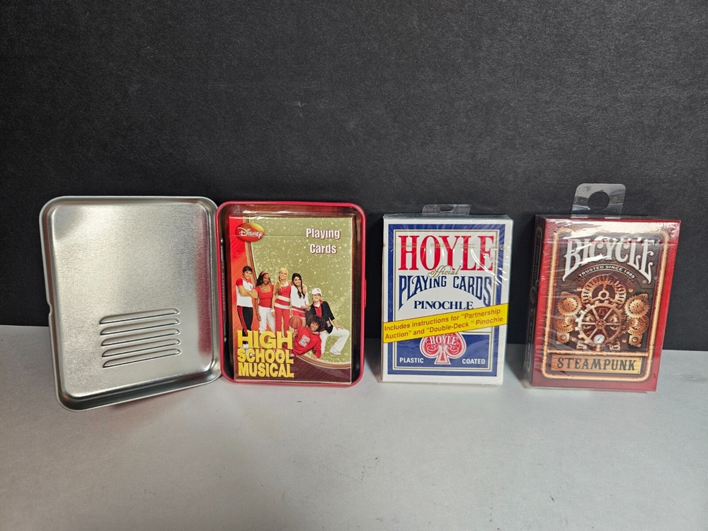 3 New Bicycle Steampunk, Hoyle Pinochle & Disney HSM Playing Cards Set