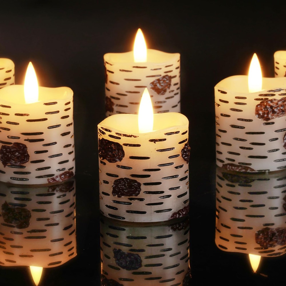 Flameless Votive Candles with Timer 2x2 Birch Bark Real Wax 400+ Hour Battery Life