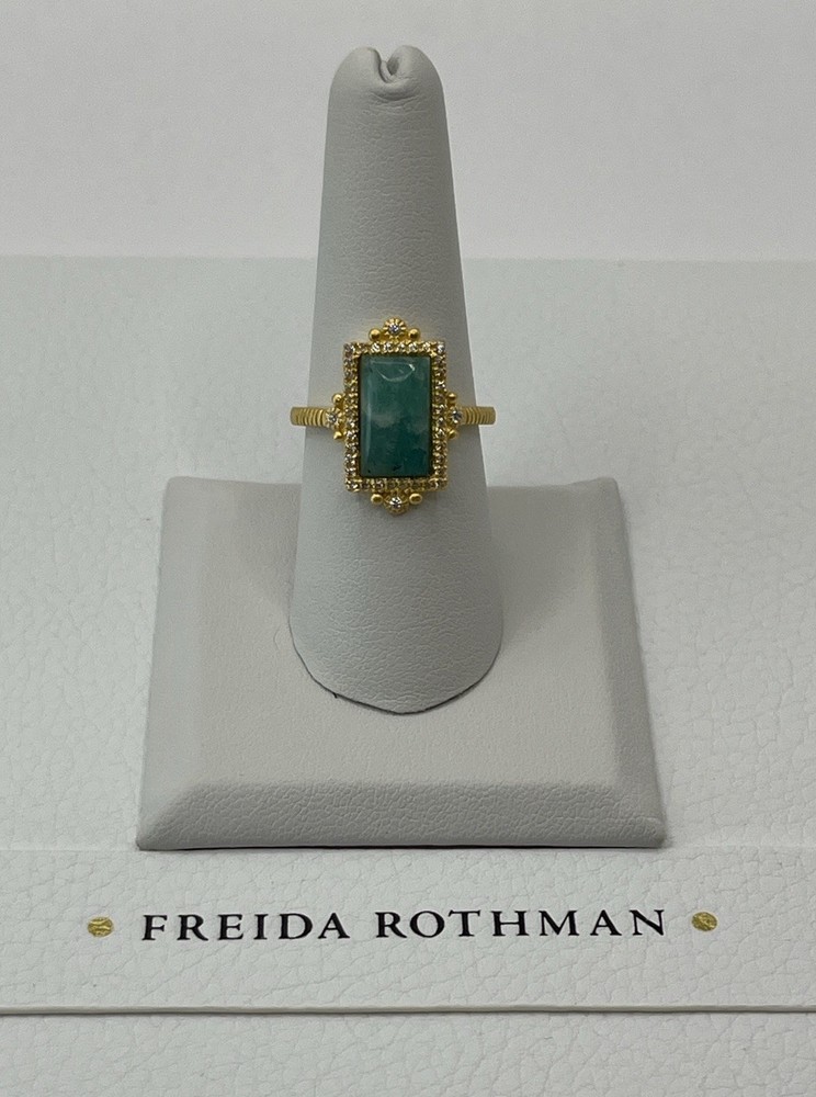 Freida Rothman Amzonite Stone CZ Accent Statement Ring Size 8