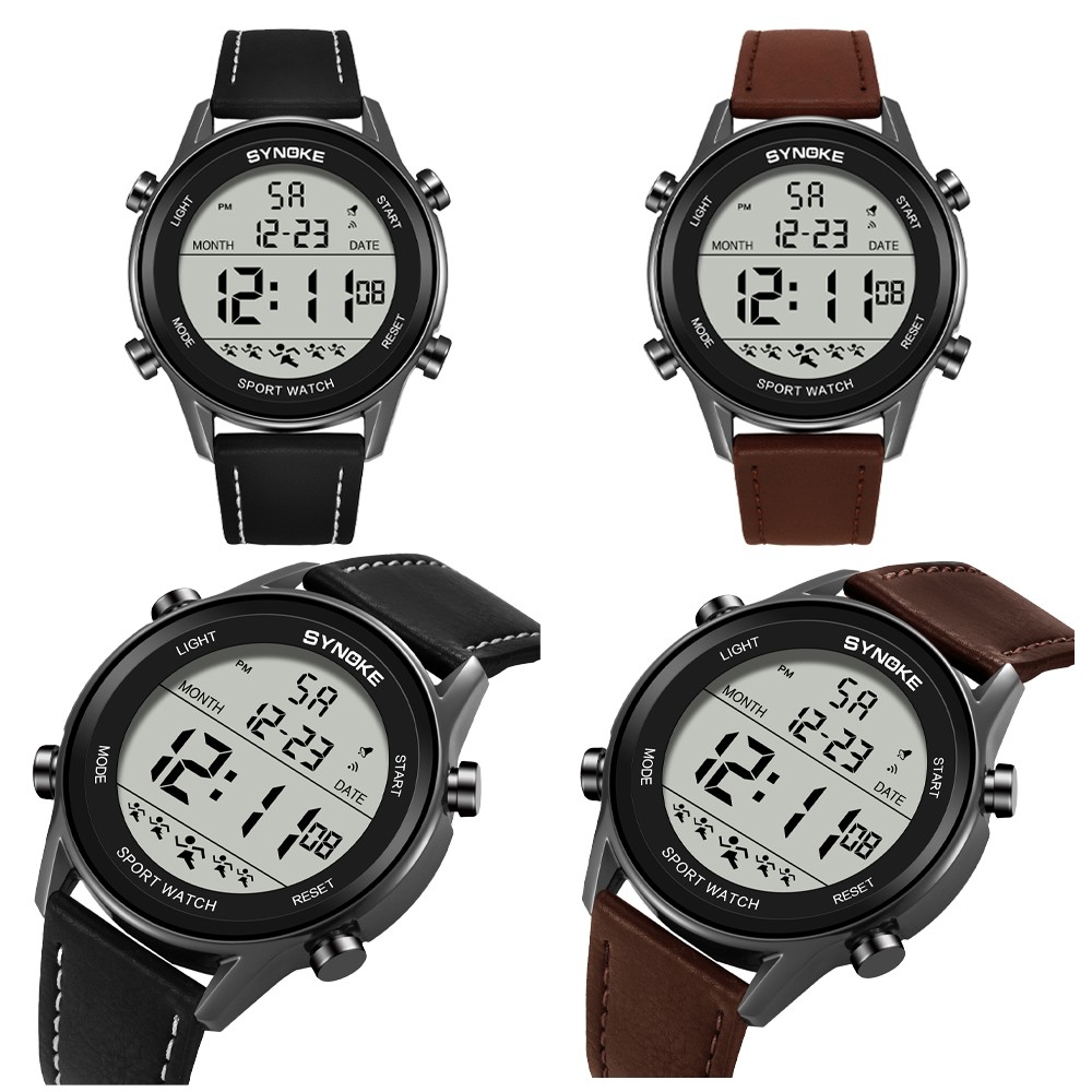 Business Electronic Watch for Man Sports Waterproof Watch Leather Strap Watch