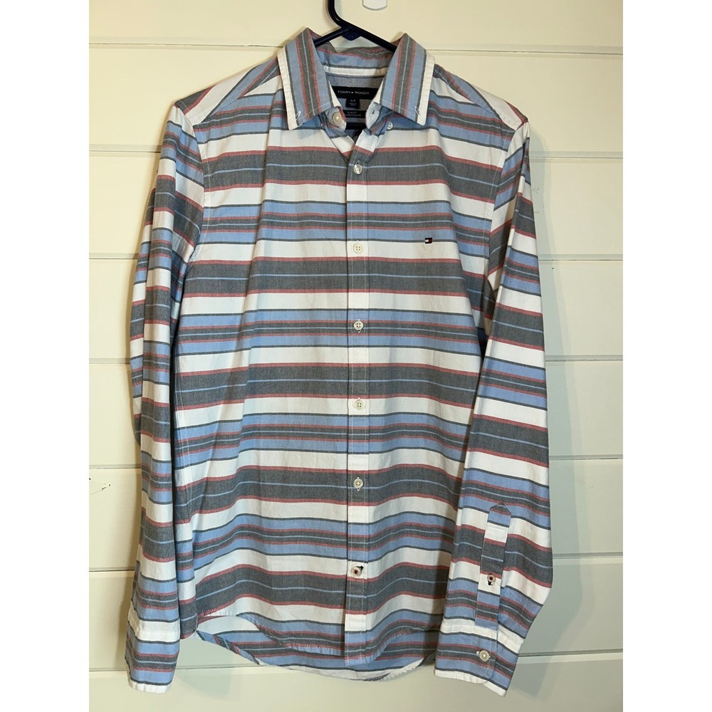 Tommy Hilfiger mens slim fit striped button down dress shirt size S