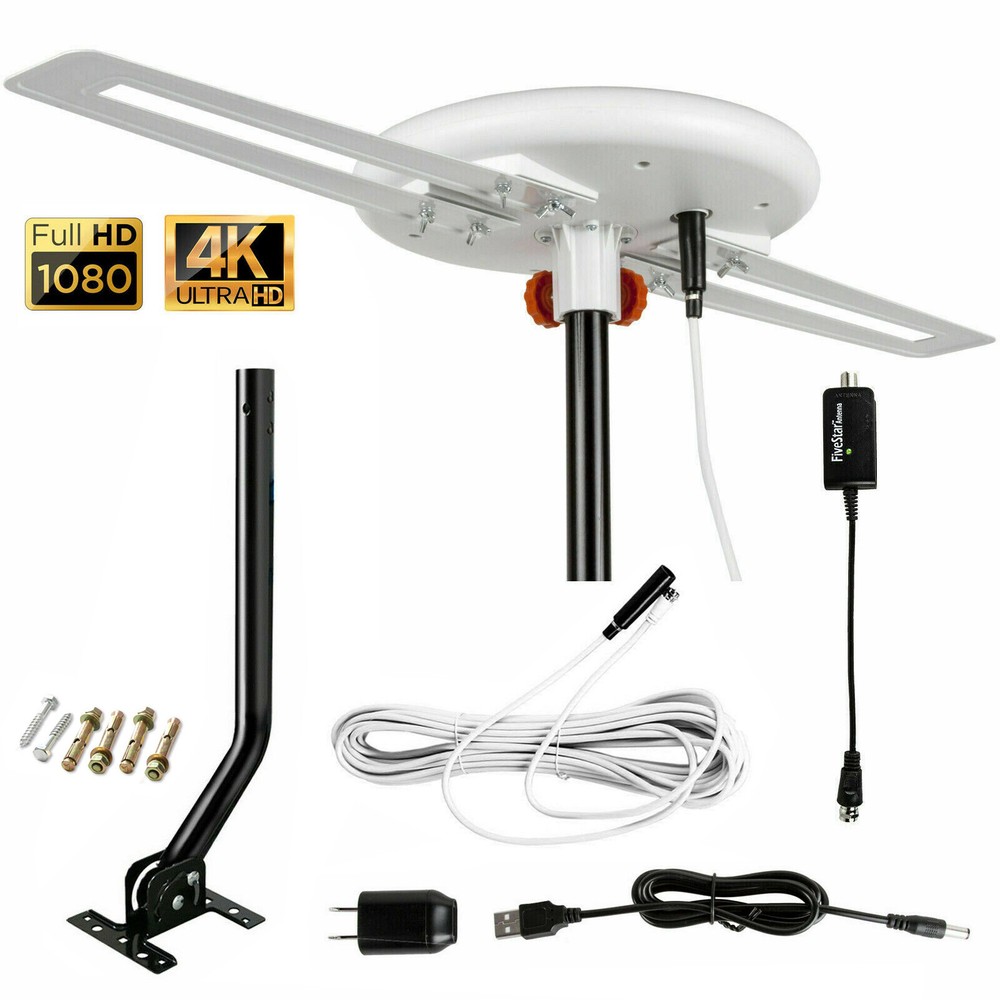 Omni-directional Digital Amplified Outdoor TV Antenna HD VHF 40ft Cable J-Pole