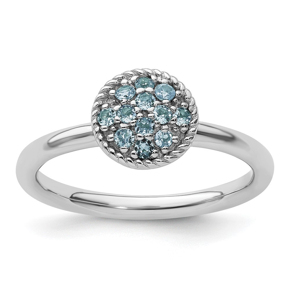 925 Sterling Silver Stackable Expressions Blue Topaz Rhodium Ring Size 5