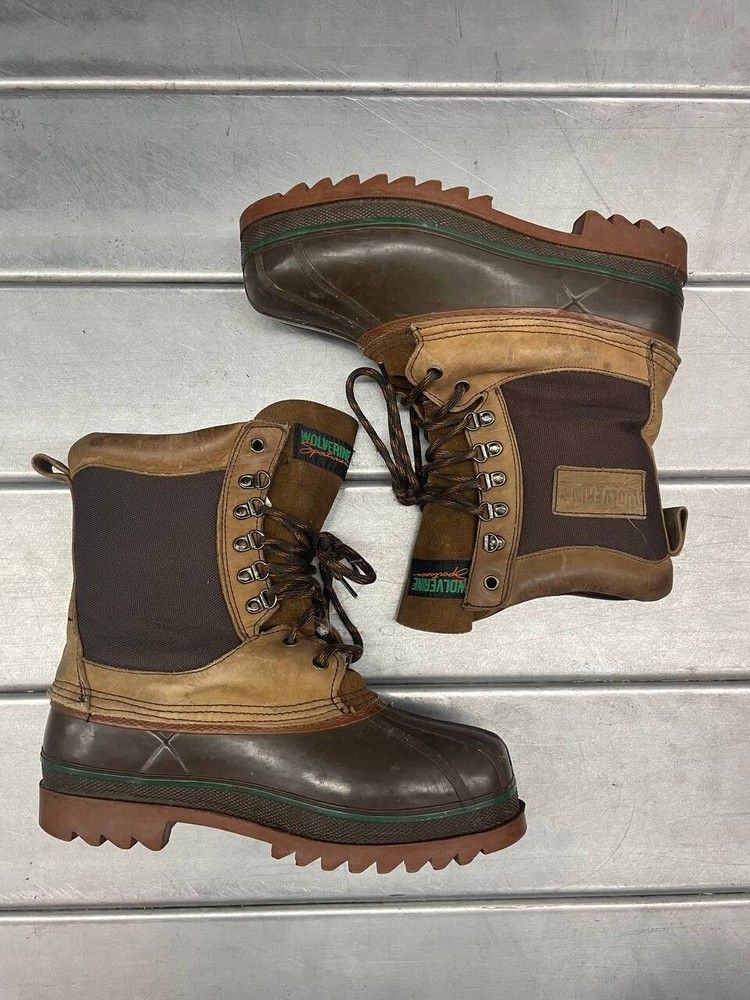 Men's Wolverine Brown Leather Duck Boots Size 9 for Rain & Snow