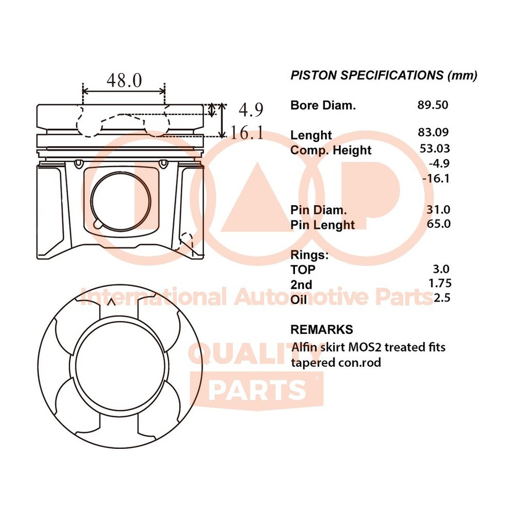 Complete Piston Series 100-13171 IAP QUALITY PARTS for Renault - Upgrade 050