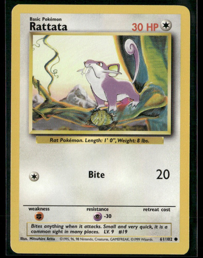 1999 Pokémon TCG Rattata Card 61/102 First Edition