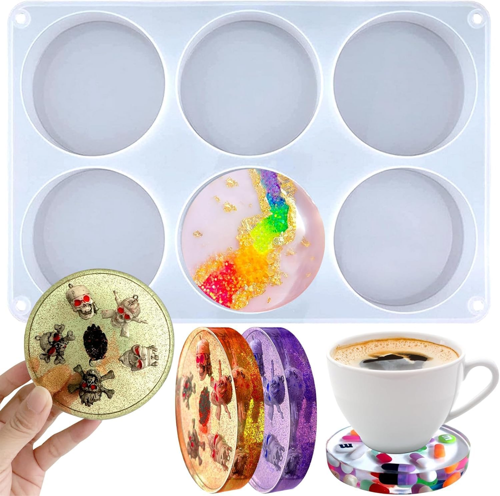 Extra Deep Resin Coaster Molds, Large 6 Cavity round Coaster Silicone Molds