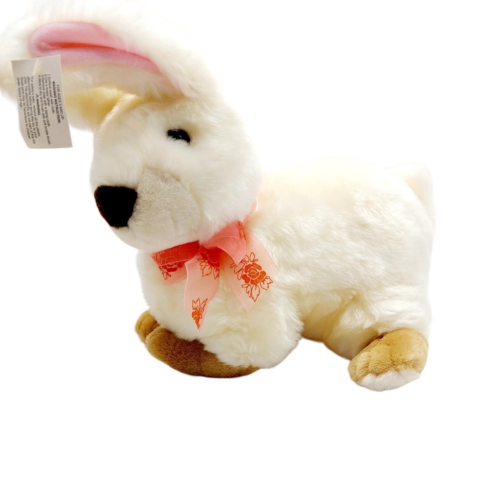 Walmart Bunny Rabbit Plush Stuffed Animal White brown paws bow 10