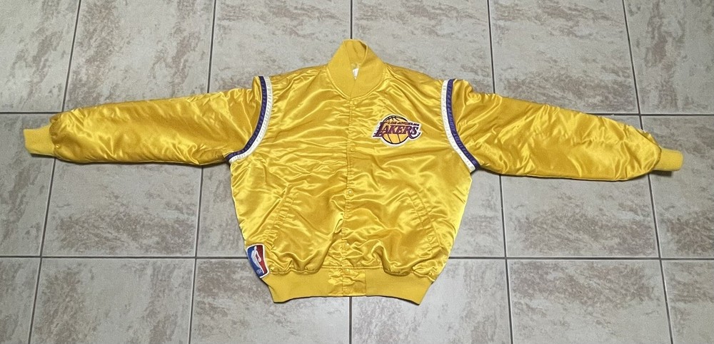 Vintage Starter Los Angeles Lakers Satin Bomber Jacket Yellow Size XL