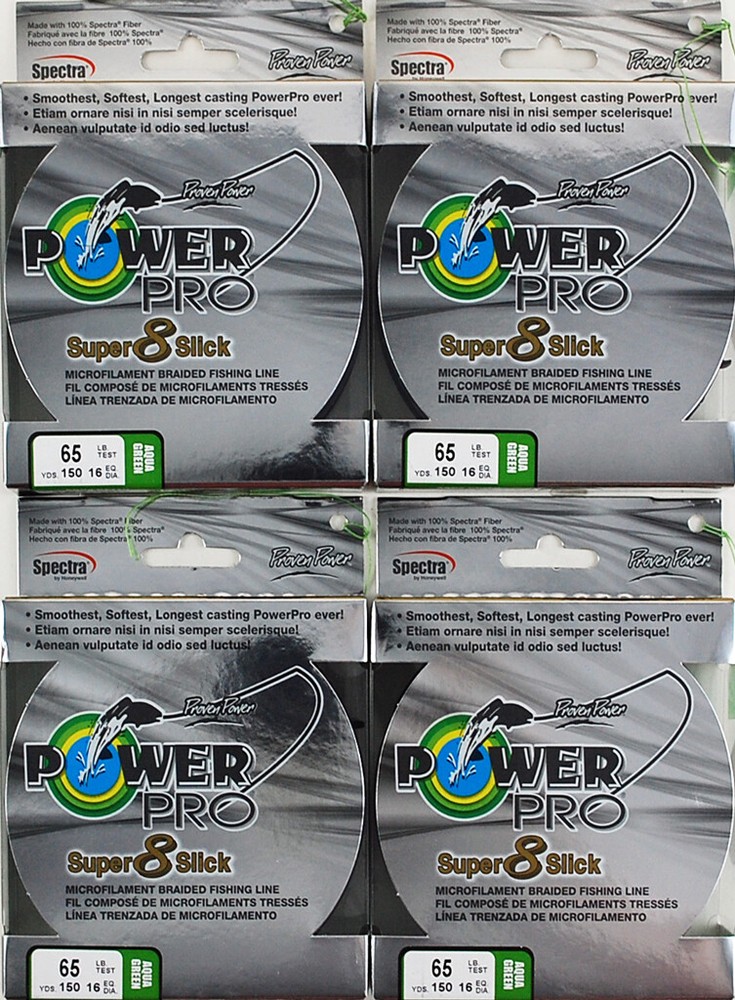 (LOT OF 4) POWER PRO SUPER8SLICK 150YDS BRAID 65LB LINE AQUA GREEN L2402