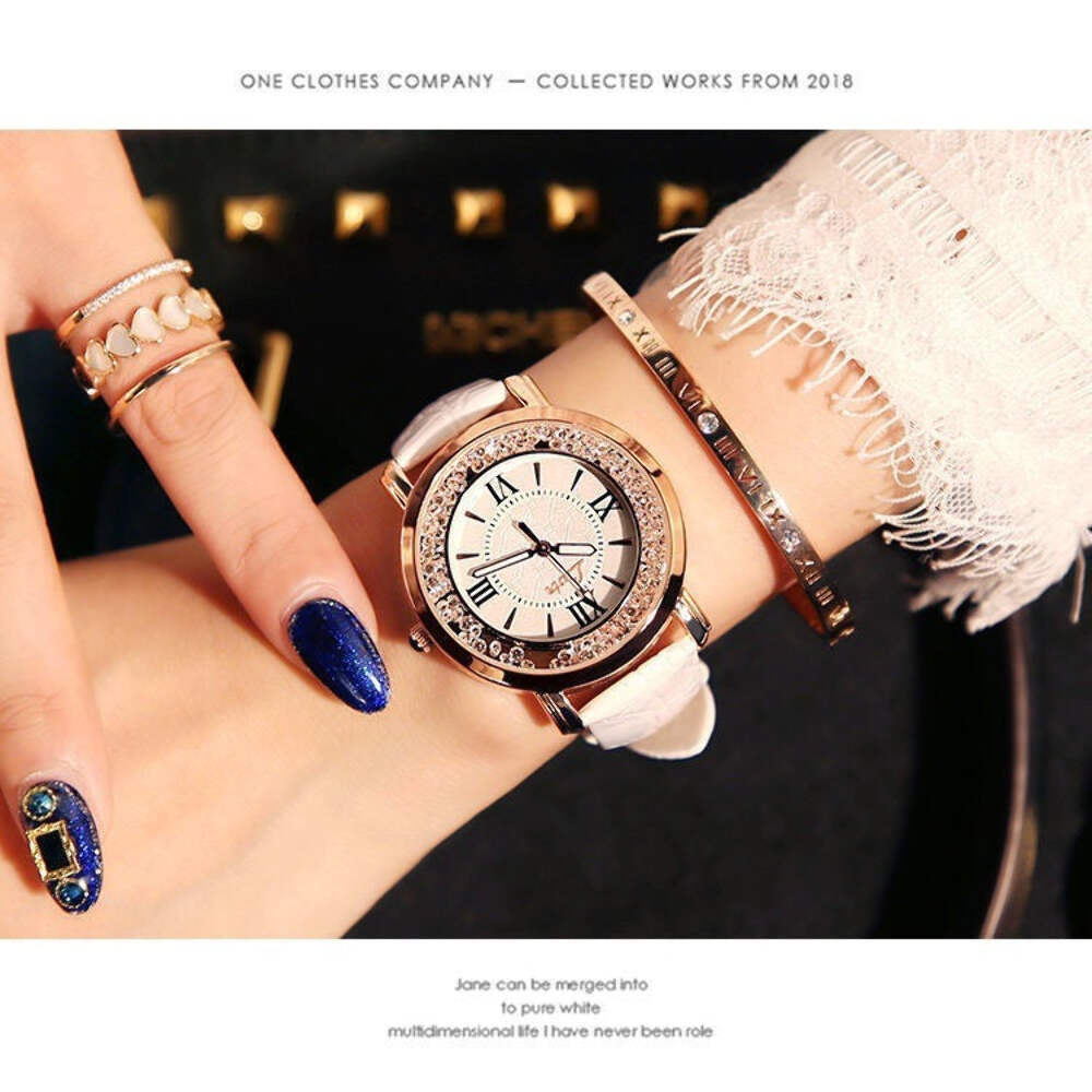 Korean Trendy Rhinestone Women's Quartz Watch with Retro Belt, Various Colors Av