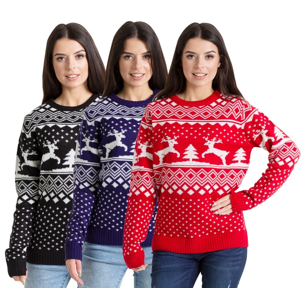 Lady's X'mas Sweater Round Neck Long Sleeve Jumper Knitted