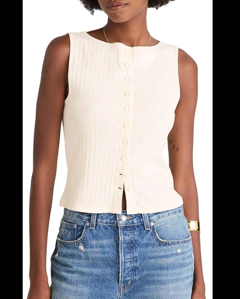 Madewell NWT Ribbed Cream Crewneck Sleeveless Shell Top Medium Casual Stretch