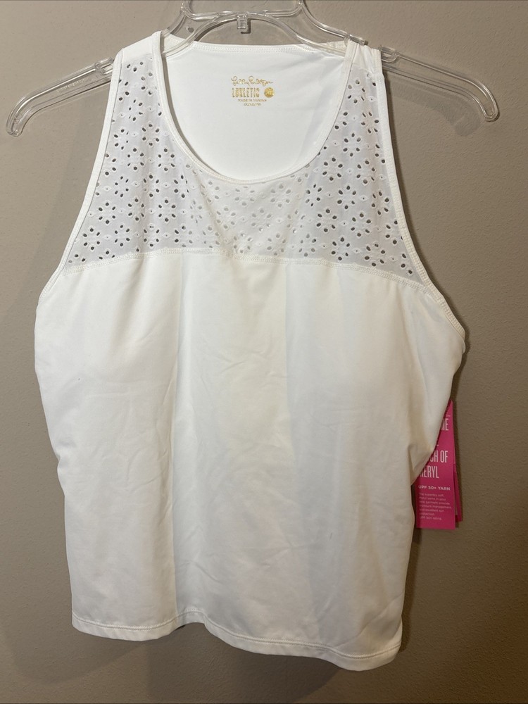 Lilly Pulitzer Vanti Bra Tank Top Luxletic White Eyelet Built In Bra Athletic XL