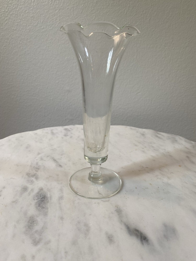 Clear Glass Ruffled Trumpet Bud Vase 6.1 Inches with Tapered Foot
