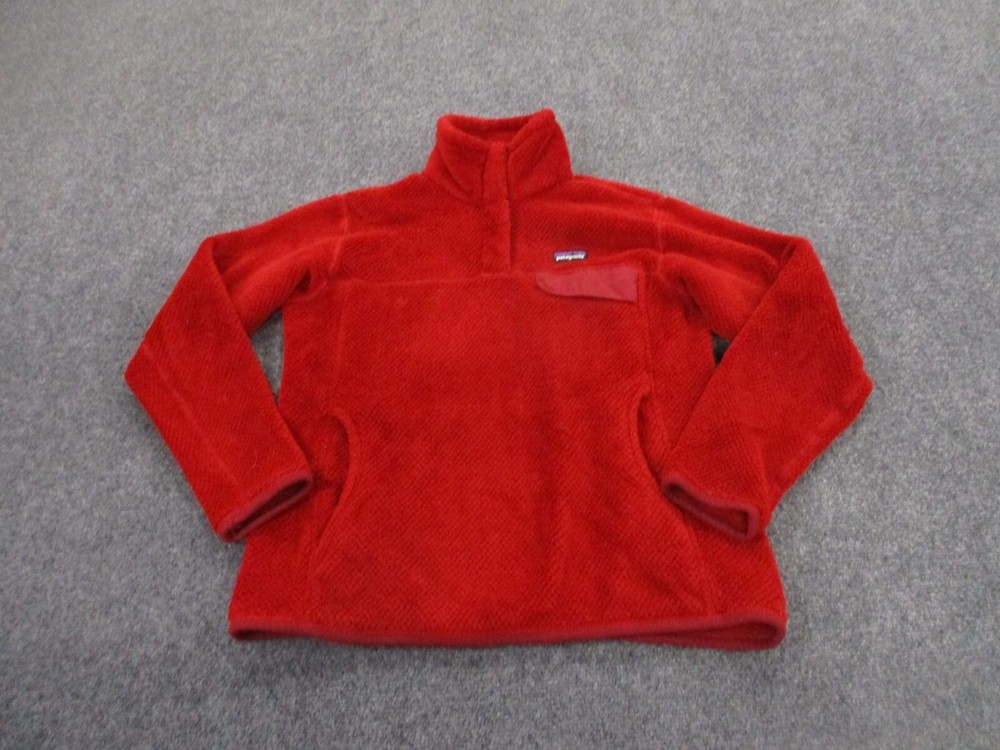 Patagonia Snap-T Fleece Jacket for Women Medium Red Fuzzy Outdoor Logo Sweater  