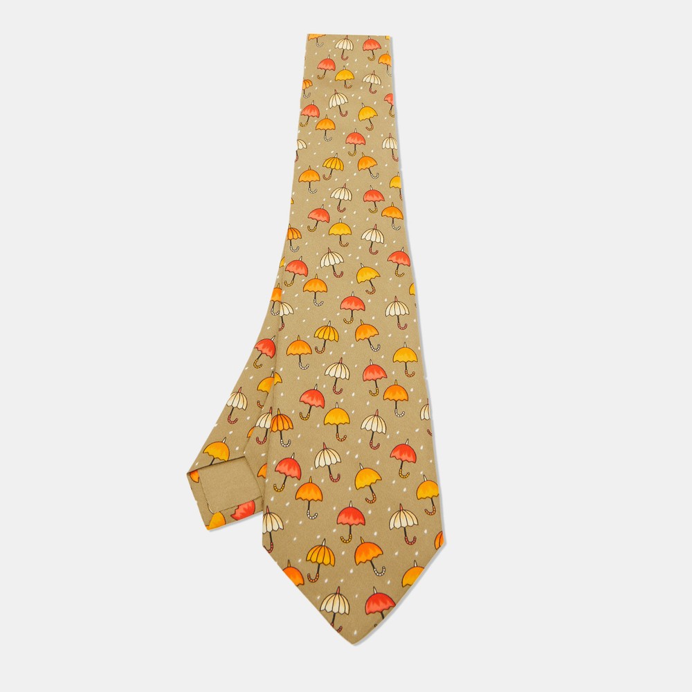 Hermes Multicolor Silk Classic Tie with Umbrella Print Design