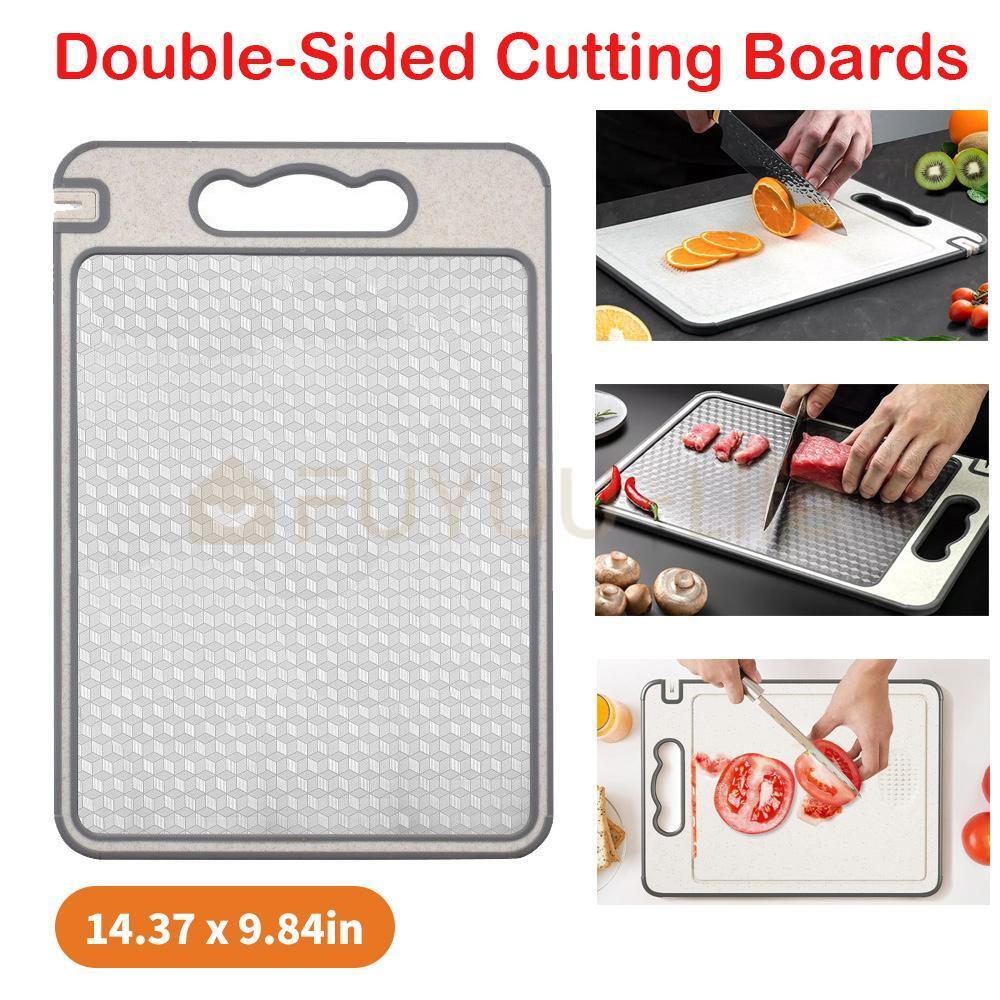 Double-Sided Stainless Steel and Wheat Straw Cutting Board for Kitchen and Camping-image