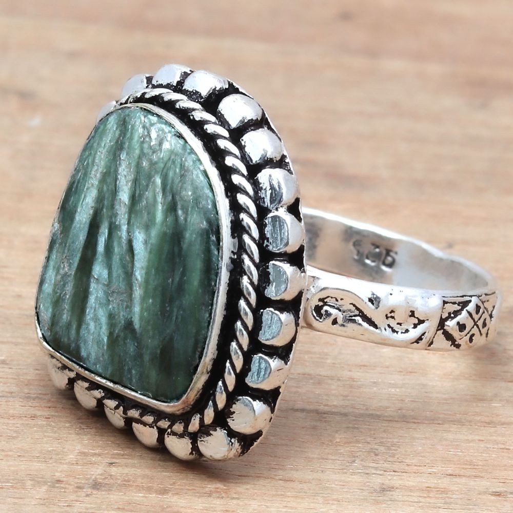 Seraphinite Gemstone Handmade Sterling Silver Jewelry Size 9