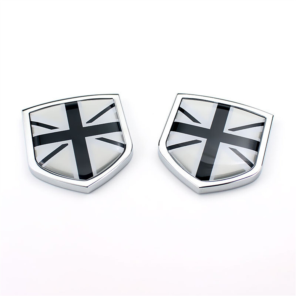 2x Small Black Gray Union Jack UK Flag Car Body Side Door Badge Emblem Universal