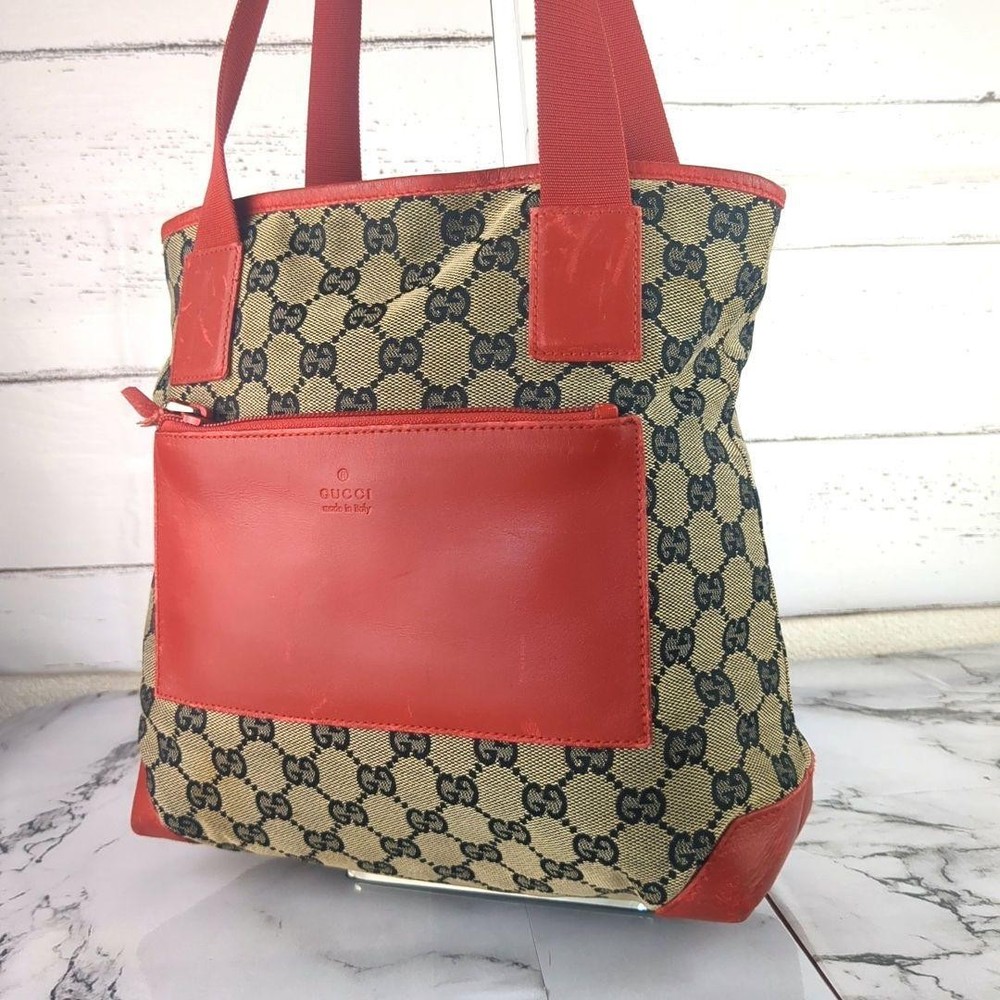 Vintage Gucci GG Canvas Leather Tote Shoulder Bag in Rare Color