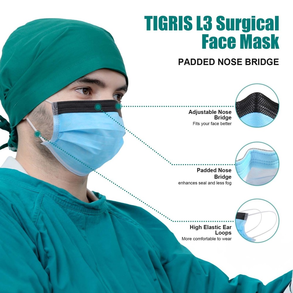 Disposable Face Masks with Nose Foam, 3-Ply by Vastmed