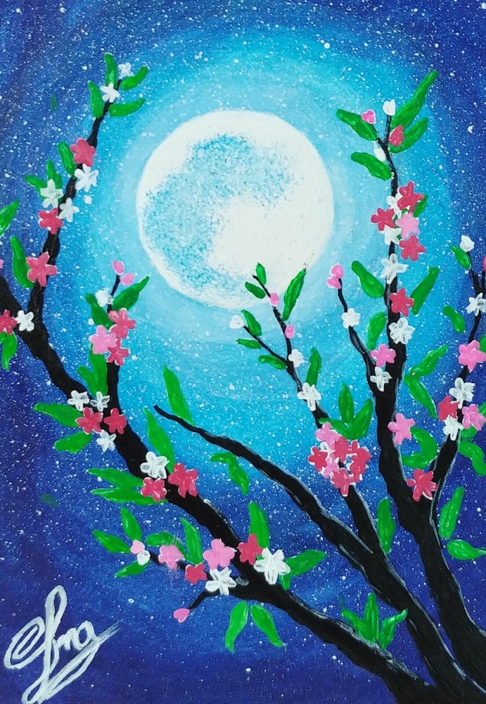 ACEO Original Acrylic Miniature Art Card Full Moon Painting New