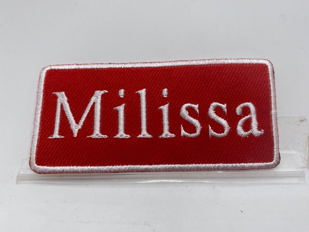 MILISSA  NEW EMBROIDERED   IRON ON NAME PATCH ASSORTED COLORS 1-1/2 X 3-1/2
