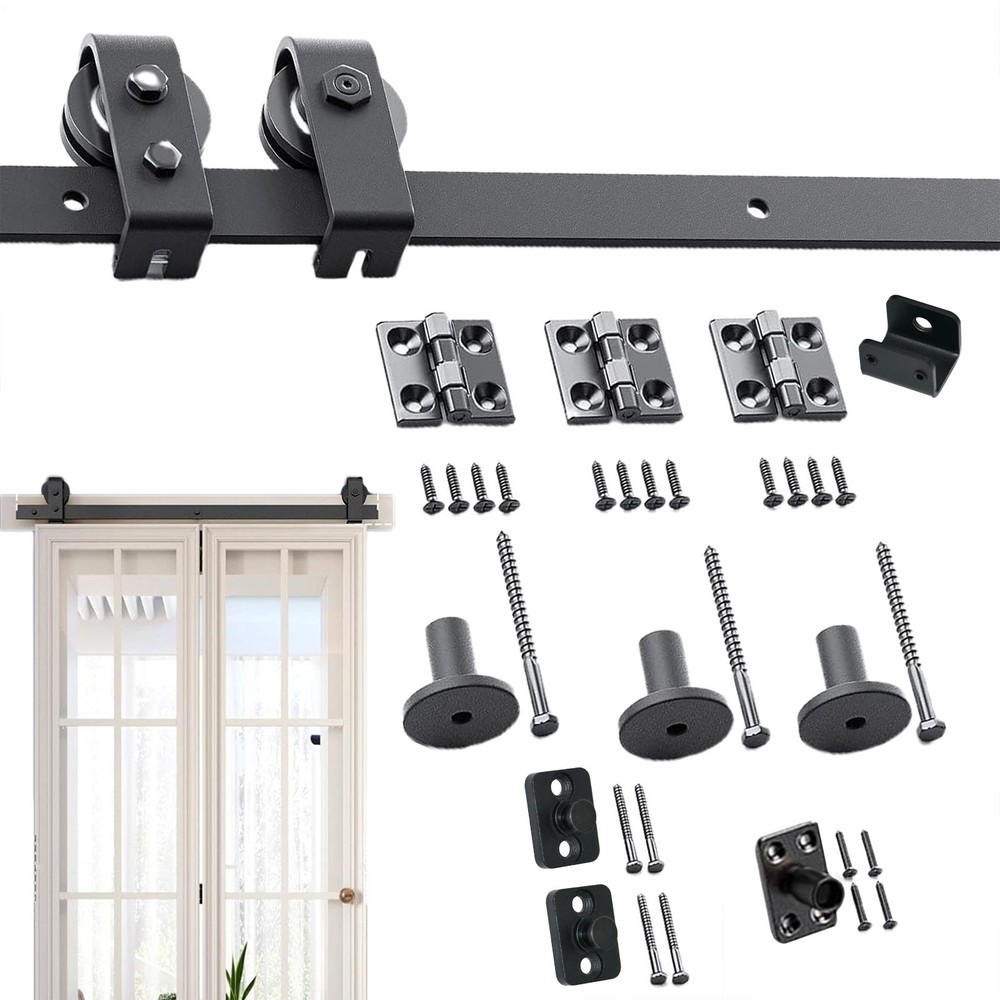 117cm Black Folding Double Door Sliding Barn Door Hardware Kit with Closet Track