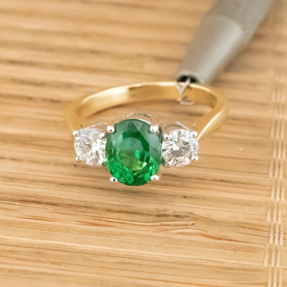 1.90 Ct Oval Cut Lab-Created Green Emerald Women's Ring 14K Yellow Gold Plated