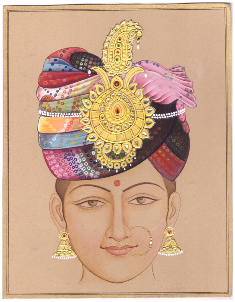 Handmade Rajasthani Painting of Beautiful Lady With Turban  Painting 7x9 lnches