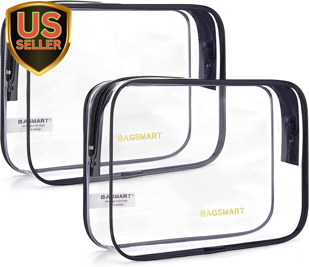 TSA Approved Clear Quart-Size Toiletry Bag 2-Pack Water Resistant Travel Organizer  