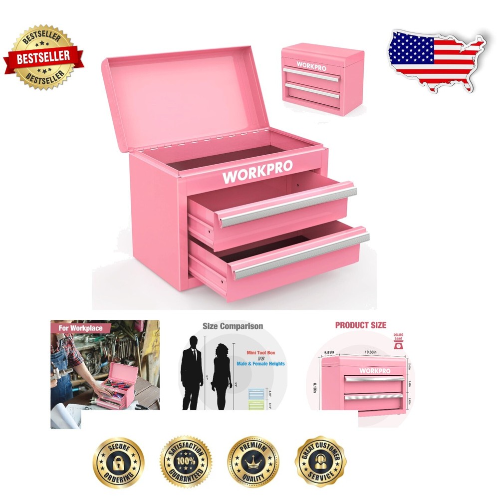 Lightweight Pink Tool Box with PVC Liners & Secure Magnet Drawers, 26lb Capacity