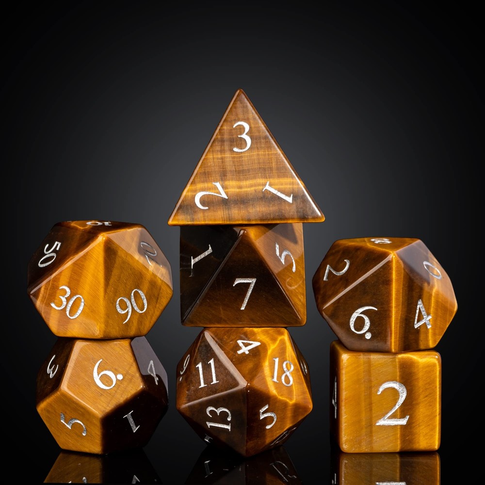 UDIXI Stone DND Dice Set 7PCS Tiger's Eye Gemstone D&D Dice for Dungeons and ...