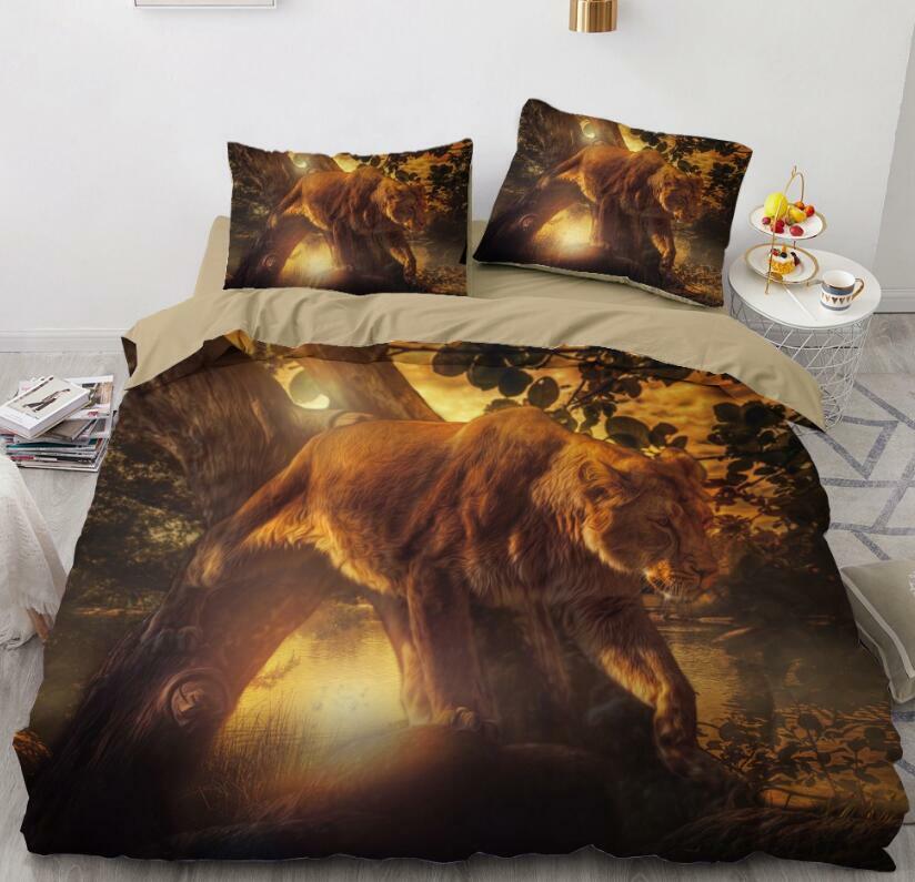 3D Forest Lion NAO5822 Bed Pillowcases Quilt Duvet Cover Set Queen King Fay