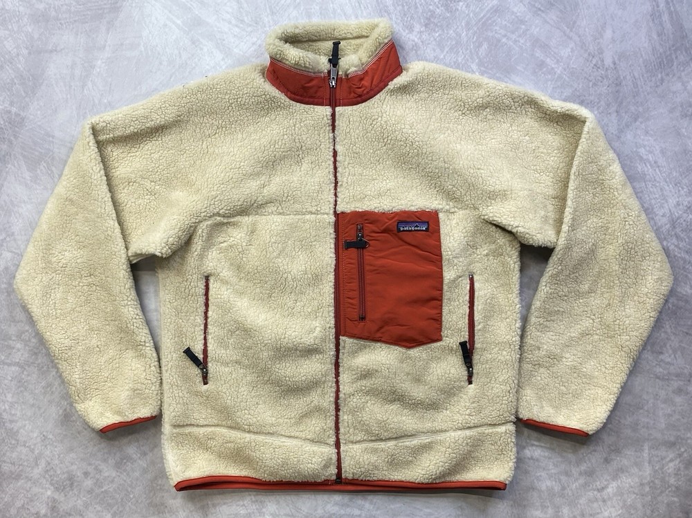 Vintage Patagonia Retro X Fleece Jacket Men’s Medium Beige Orange Cozy 90s Style