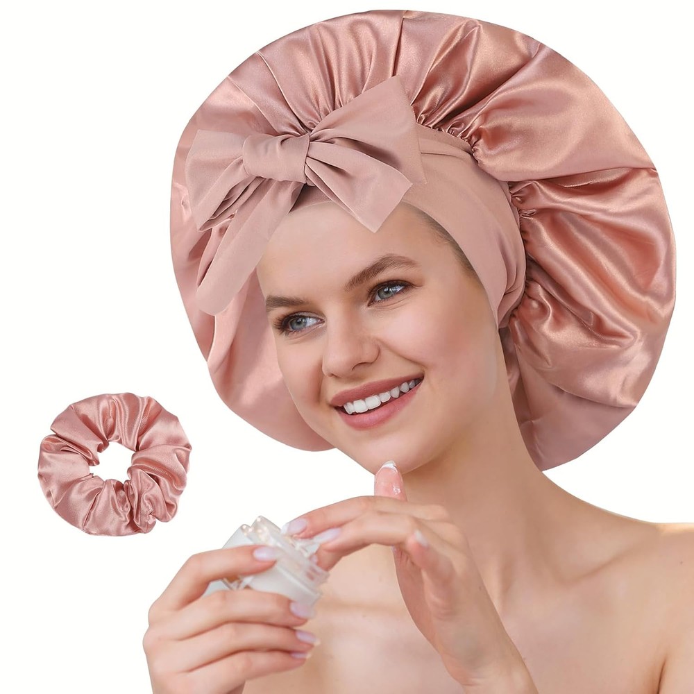 Satin Silk Bonnet for Women Adjustable Soft Tie Band Cameo Brown