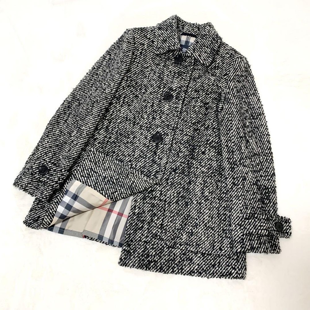 Burberry London Tweed Coat Nova Check Mohair Blend 38